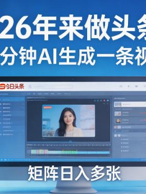 2026年来做头条号，10分钟AI生成一条视频，矩阵日入多张