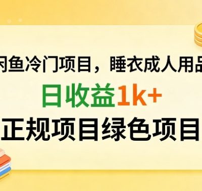 闲鱼冷门项目，情趣内衣成人用品，日收益1k+，正规项目绿色项目