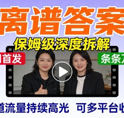 全网首发短视频【离谱答案】保姆级深度拆解，制作简单条条万赞，赛道流量持续高光，可多平台收割