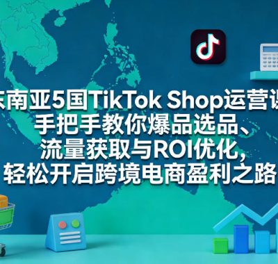 东南亚5国TikTok Shop运营课，手把手教你爆品选品、流量获取与ROI优化，轻松开启跨境电商盈利之路