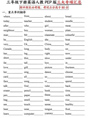 三年级下英语三大专项汇总《人教PEP》