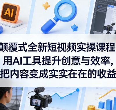 颠覆式全新短视频实操课程，用AI工具提升创意与效率，把内容变成实实在在的收益