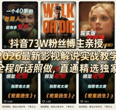 抖音73W粉丝博主亲授，2026最新影视解说实战教学，全程听话照做，直通精选独家