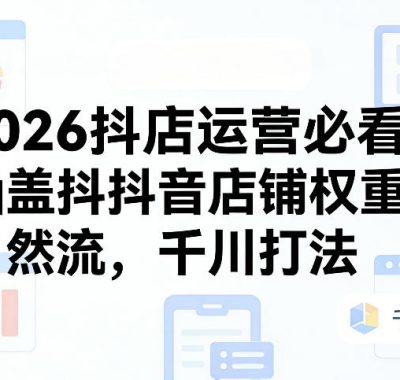 2026抖店运营必看，涵盖抖音店铺权重、自然流，千川打法