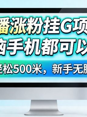 直播涨粉挂G项目，电脑手机都可以做，单日轻松500米，新手无脑操作【揭秘】