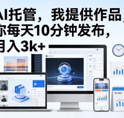 公众号AI托管，我提供作品，你每天10分钟发布，月入3k+【揭秘】