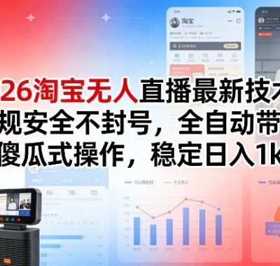 2026淘宝无人直播最新技术，合规安全不封号，全自动带货，傻瓜式操作，稳定日入1k+【揭秘】