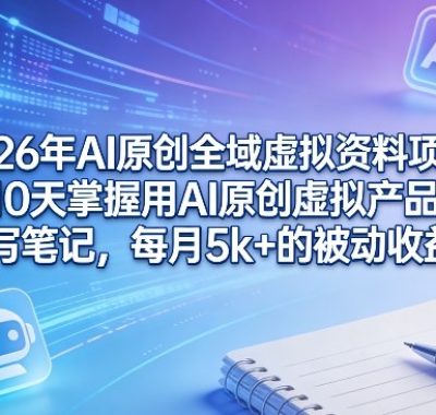 2026年AI原创全域虚拟资料项目，10天掌握用AI原创虚拟产品＋写笔记，每月5k+的被动收益