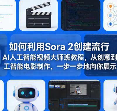 如何利用Sora 2创建流行AI人工智能视频大师班教程，从创意到人工智能电影制作，一步一步地向你展示