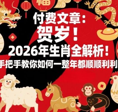 付费文章：贺岁！2026年生肖全解析！手把手教你如何一整年都顺顺利利！