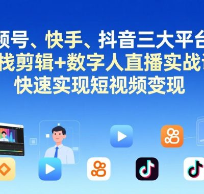 视频号+快手+抖音三大平台的全栈剪辑+数字人直播实战课-3月更新：快速实现短视频变现