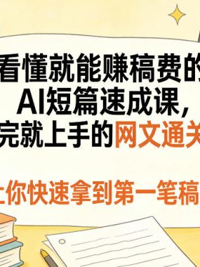 看懂就能賺稿费的AI短篇速成课，看完就上手的网文通关课，让你快速拿到第一笔稿费