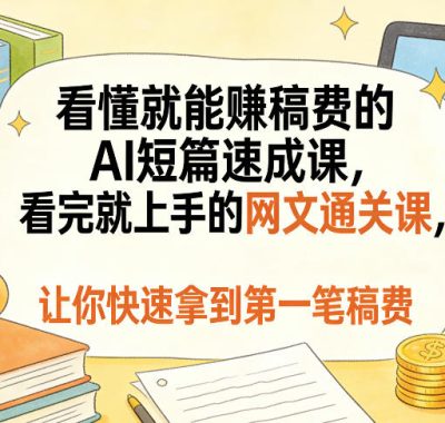 看懂就能賺稿费的AI短篇速成课，看完就上手的网文通关课，让你快速拿到第一笔稿费