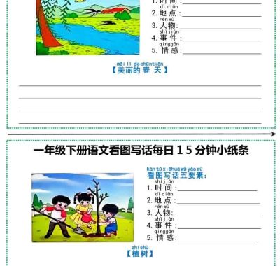 一年级下语文看图写话每日15分钟小纸条（12页含范文）
