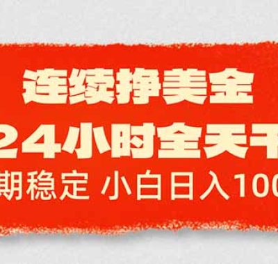 连续挣美金，24小时全天干，长期稳定，小白日入1000+