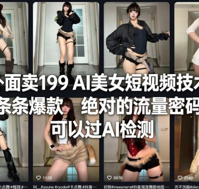 外面卖199 AI美女短视频技术，条条爆款，绝对的流量密码，可以过AI检测