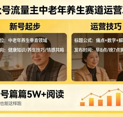 公众号流量主中老年养生赛道，新号篇篇5W+阅读，新手也能这样跑