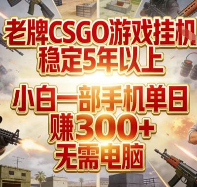 老牌CSGO游戏挂G，稳定5年以上，小白一部手机单日賺3张+，无需电脑【揭秘】