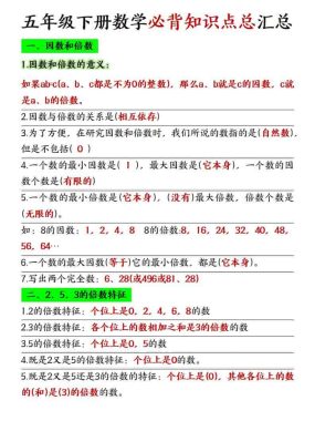 五年级下数学必背知识点总复习汇总《人教版》